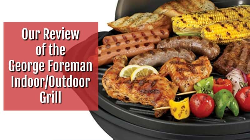 George Foreman GGR50B grill with food grilling on it.