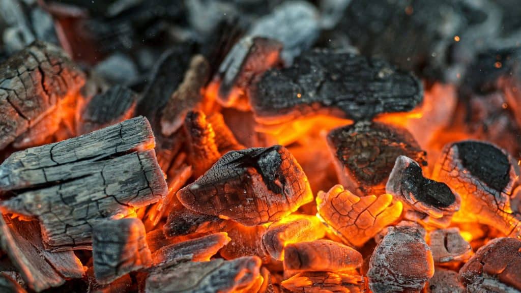 Burning and glowing charcoal ready to grill or smoke 
