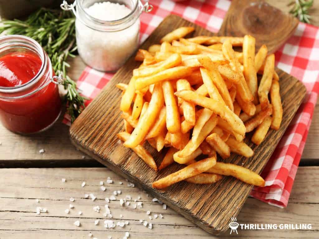 A plate of delicious french fries cooked on the Blackstone griddle