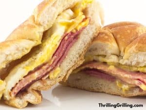 A delicious pork roll egg and cheese sandwich.