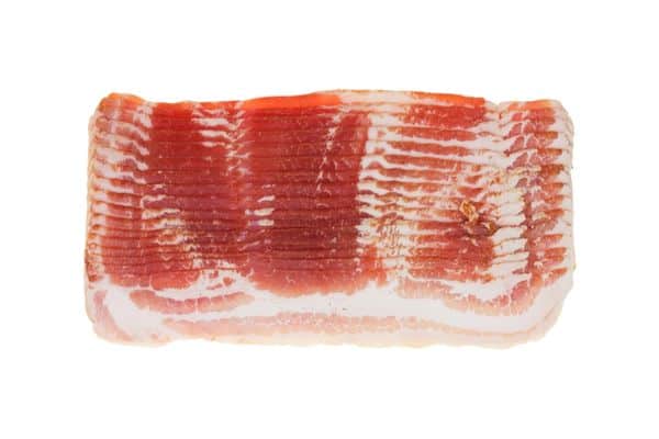 A stack of raw bacon.