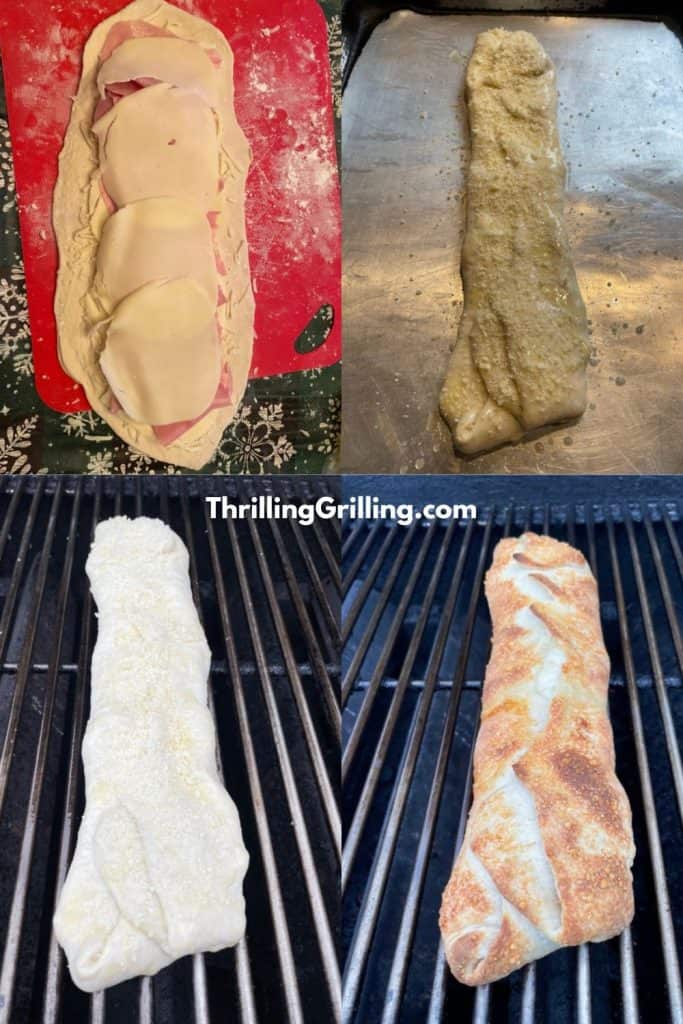 Step-by-step pictures making grilled stromboli (stuffed bread) on my weber grill.
